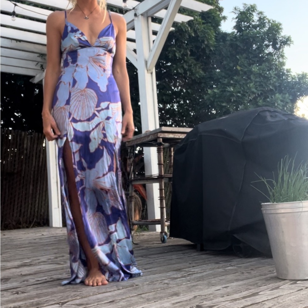 Guess by Marciano Purple Floral Slip Maxi Dress with Pale Blue & Lavender Print